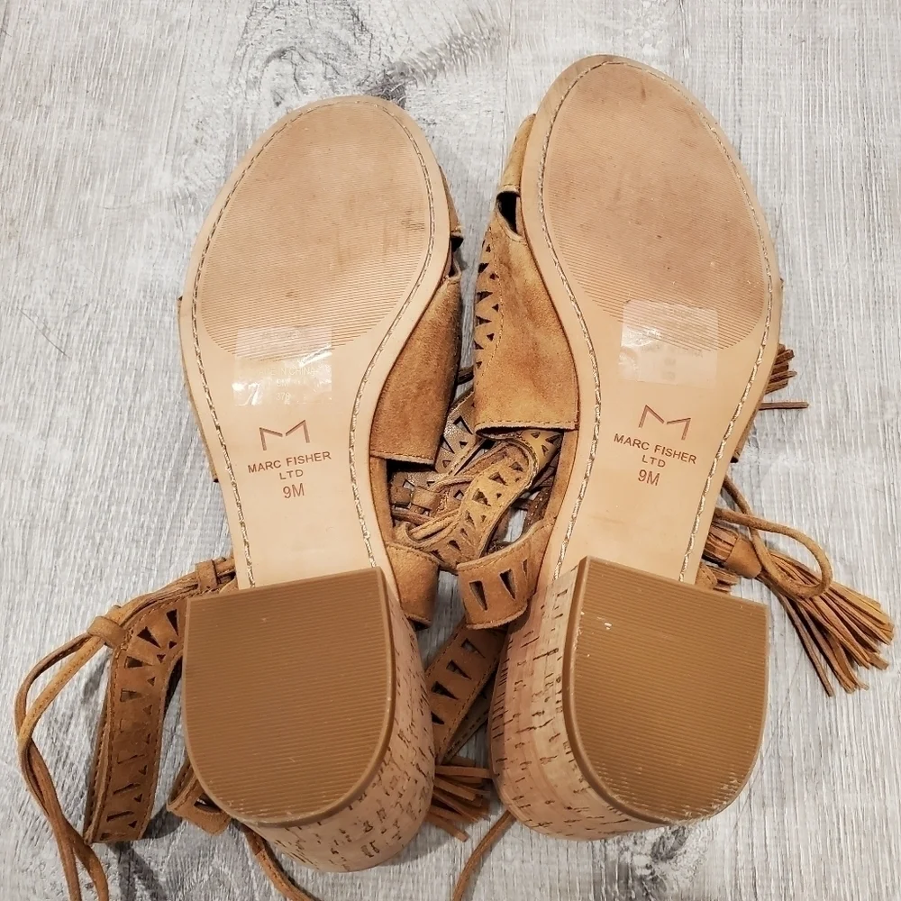 Marc Fisher Remone Brown Suede Perforated Lace-up Sandals